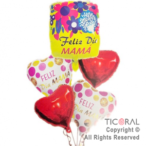 SET DE GLOBOS METALIZADO FELIZ DIA MAMA 5 UNIDADES X 1